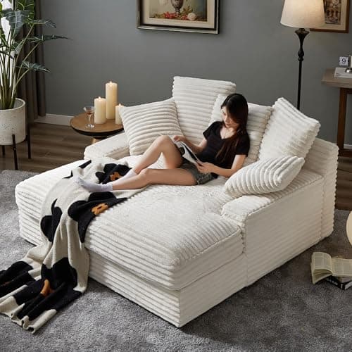 55" Oversized Indoor Chaise Lounge Sofa Bed with Tufted Seat & Detachable Pillows