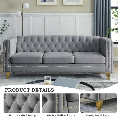Oversized Velvet Chesterfield Sofa Set, Modern Couch Chair with Button Nailhead