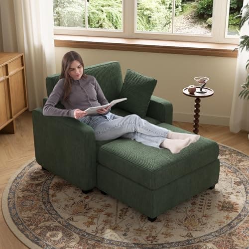 Apicizon Green Indoor 42" Sleeper Chaise Lounge Chair with Pillows and Armrests