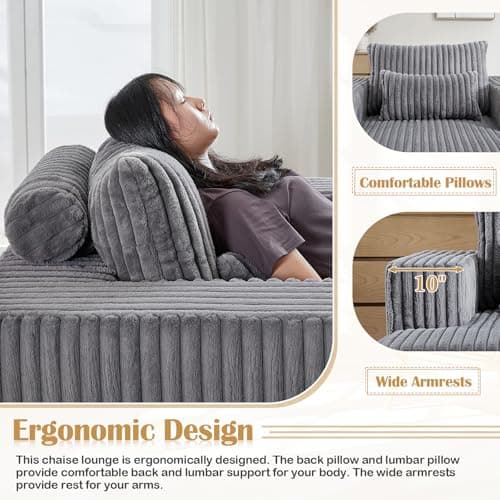 Oversized Chaise Lounge Chair Indoor for Living Room - Grey