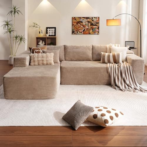 Ovios 104" Cloud Sectional with L-Shaped Chaise, Camel (Corduroy)