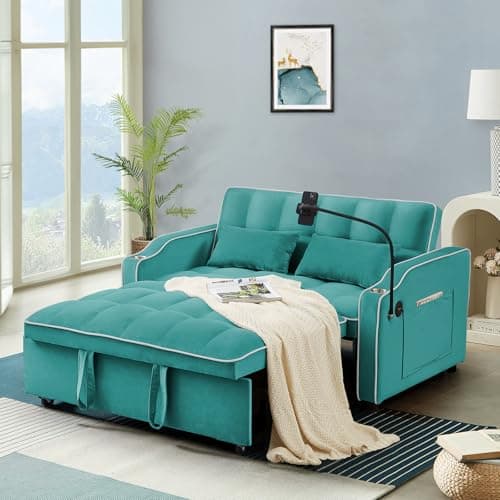 Modern Black Velvet 3-in-1 Sleeper Sofa Bed with USB Ports & Adjustable Backrest