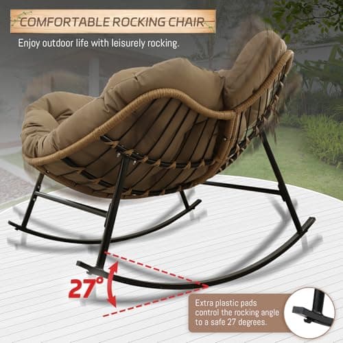 BULEXYARD Brown Wicker Royal Rocking Egg Chair, Oversized & Cozy for Balcony & Porch