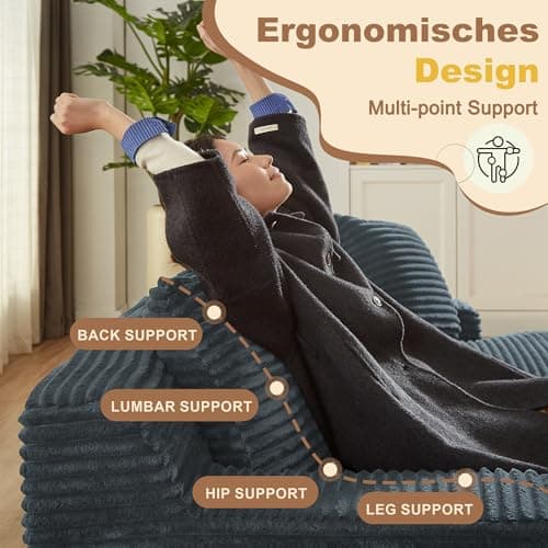 79" Dark Grey Corduroy Oversized Chaise Lounge Couch for Living Room