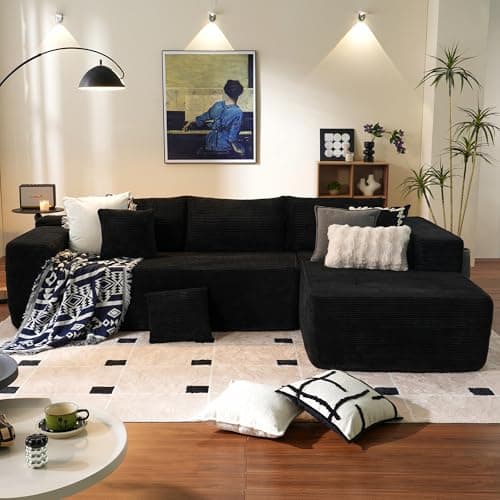 Ovios 104" Cloud Sectional with L-Shaped Chaise, Camel (Corduroy)