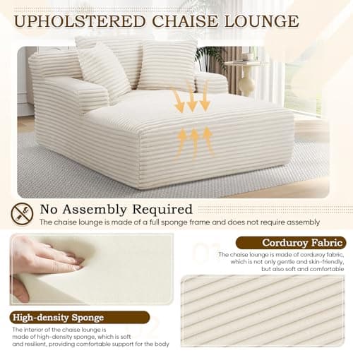 Oversized Chaise Lounge Chair for Indoor Use in White