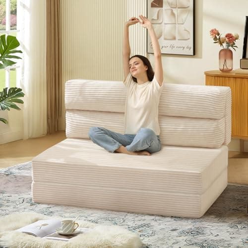 Beige 2-in-1 Folding Sofa Bed & Pull-Out Chair Bed, Comfortable Living Room & Bedroom Essential