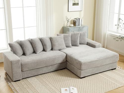 Gray L-Shaped Sleeper Sectional with Chaise and 8 Throw Pillows