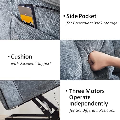 Redlife Triple Motor Electric Power Lift Chair, Oversized Grey Recliner Sofa for Adults and Elderly