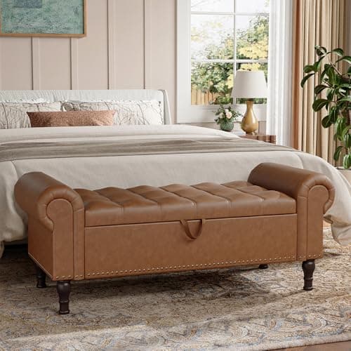 Vintage Rivet Storage Bench, Black, 51" Armless Upholstered Ottoman