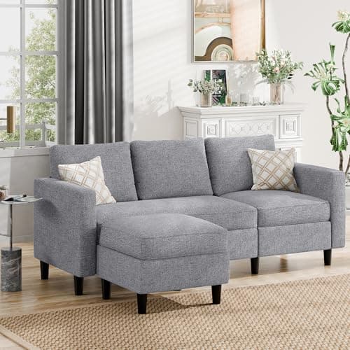 JAMFLY Convertible L-Shaped Sectional Sofa in Dark Grey for Small Spaces