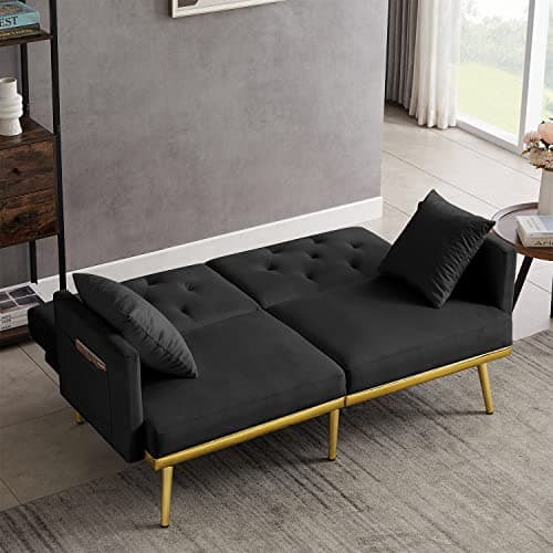 JEEOHEY Futon Sofa Bed with Pillows, Small Loveseat for Living Room, Black