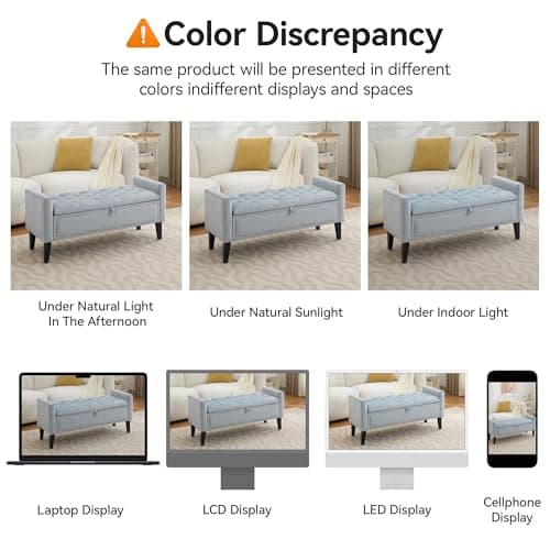 Dusty Blue Velvet Storage Bench with Bedside Ottoman Legs