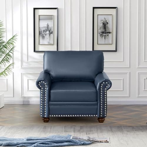3 Piece Faux Leather Sofa Set with Storage, Navy Blue