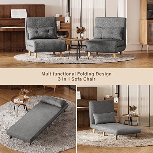 Aiho Dark Grey 3-in-1 Sleeper Chair Bed, Convertible Sofa