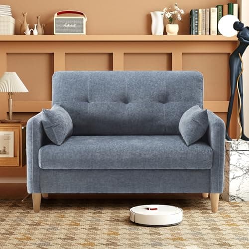 47" Soft Chenille Love Seat Sofa, Tool-Free Setup, All Wood, Yellow