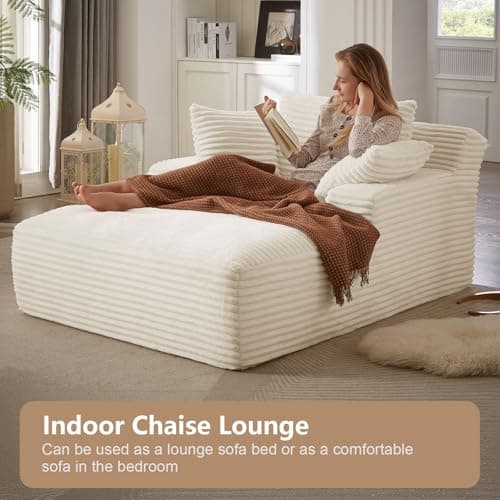 Oversized Chaise Lounge Chair in White for Living Room or Bedroom