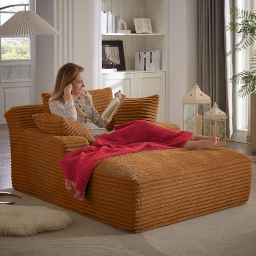 Oversized 49 Indoor Chaise Lounge Chair with 3 Pillows – Grey Corduroy, No Assembly Needed