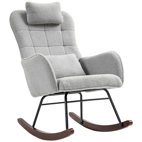 HOMCOM Teddy Fleece Rocking Chair with Headrest, Cream White