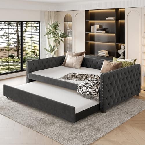 Twin Size Nailhead Trim Button Tufted Daybed with Storage Drawers, Grey