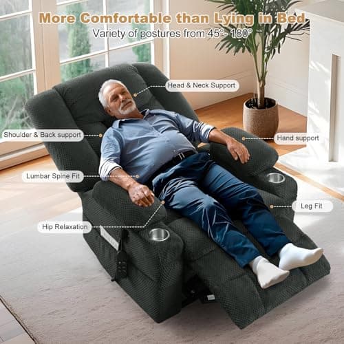 Electric Large Lift Recliner Sofa with Massage & Heat (Grey)