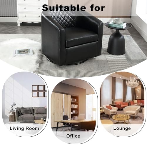 Black Swivel Leather Round Armchair for Living Room & Bedroom