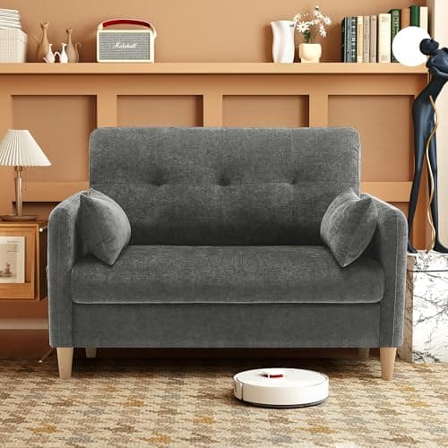 47" Soft Chenille Love Seat Sofa, Tool-Free Setup, All Wood, Yellow