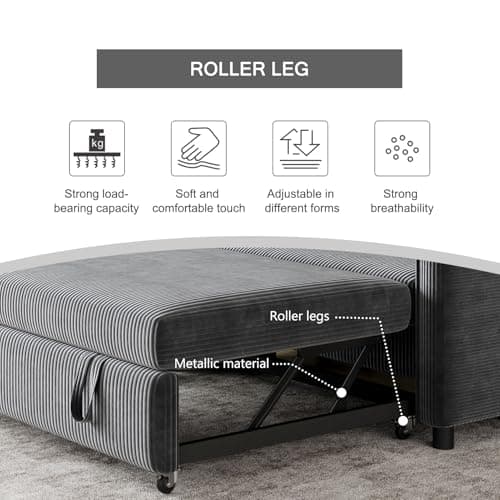 3-in-1 Grey Corduroy Futon Sofa Bed with Adjustable Backrest