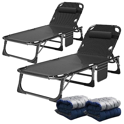 ABORON Heavy Duty Outdoor 5-Position Folding Lounge Chair with Pad