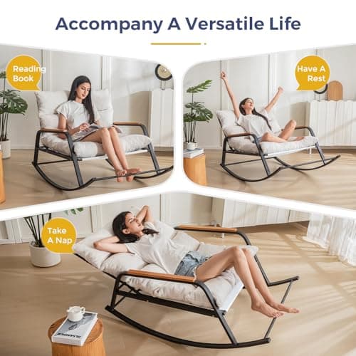 MAXYOYO Beige Adjusting Reclining Rocking Chair with Wide Teddy Cushion