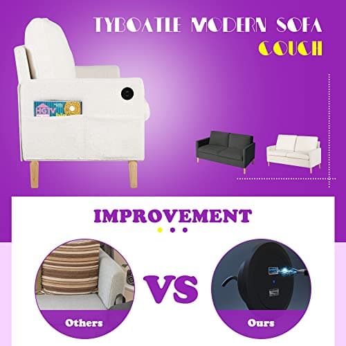 TYBOATLE Modern Small Loveseat Sofa with USB Ports, 55"W Soft Fleece Couch, Suitable for Small Spaces (Cream White)