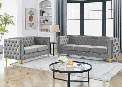 Oversized Velvet Chesterfield Sofa Set, Modern Couch Chair with Button Nailhead