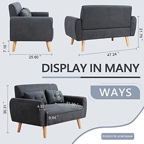 Shintenchi Dark Grey Mid Century Fabric 2-Seat Loveseat Sofa
