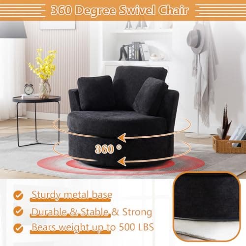 Oversized Black Swivel Accent Chair with Half Moon Ottoman for Nursery, Living Room, and Bedroom