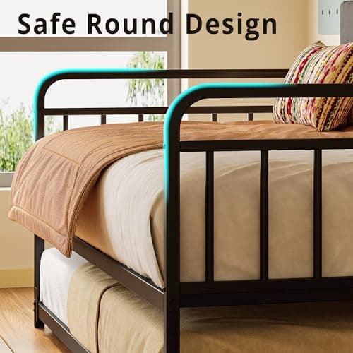 LIKIMIO Sturdy Metal Twin Daybed with Charging Station, Black
