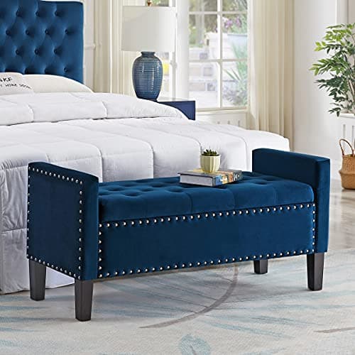 24KF Large Rectangular Upholstered Linen Tufted Ottoman Benchmark