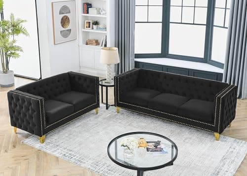 JEEOHEY Chesterfield Velvet 2/3 Seater Sofa, Modern Button Nailhead Furniture