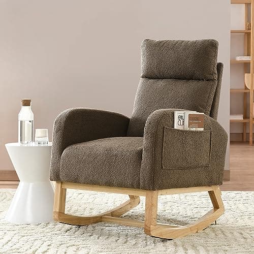 Teddy Fabric Upholstered Baby Glider Rocker Chair for Nursery Room