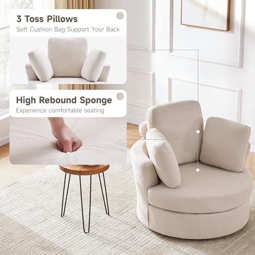 Swivel Accent Barrel Chair with Removable Headrest and Neck Support Pillow, Living Room Oversized Chair with Ottoman – Beige