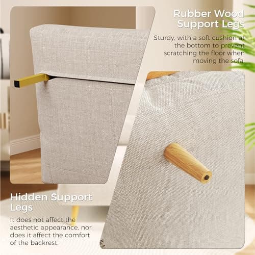 3-in-1 Convertible Chair Bed Sleeper for Adults, Linen Convertable Chair with Wooden Arms & Pillows
