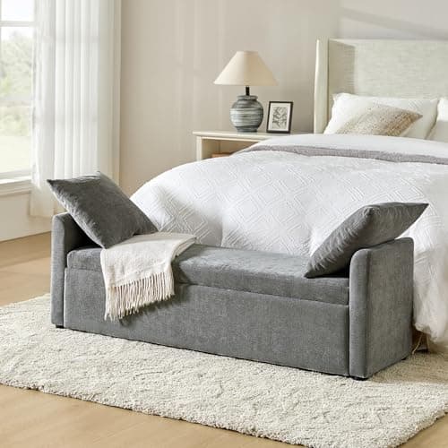 HULALA HOME Beige Modern Storage Bench with Throw Pillows