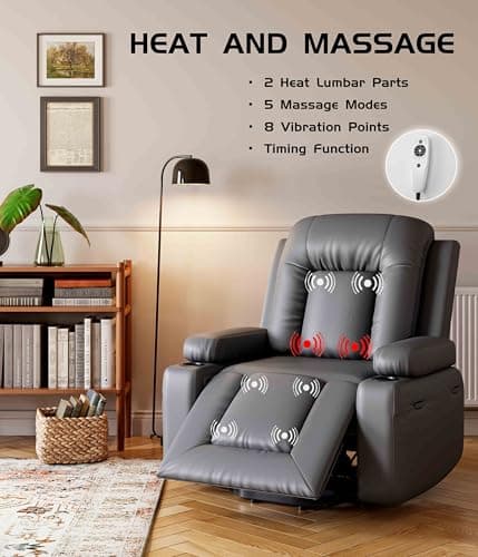 Elderly Electric Lift Recliner with Heat & Massage, Wide Seat, Faux PU Leather