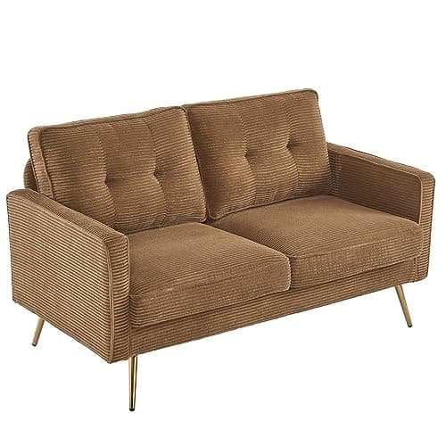VINGLI Cognac 56" PU Leather 2-Seater Loveseat Sofa
