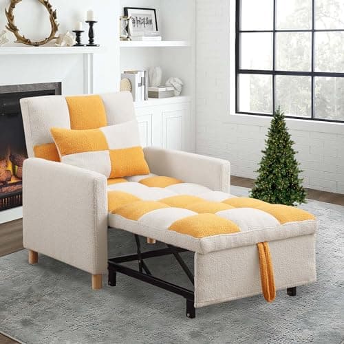 3 in 1 Convertible Sleeper Sofa, Black with Adjustable Backrest