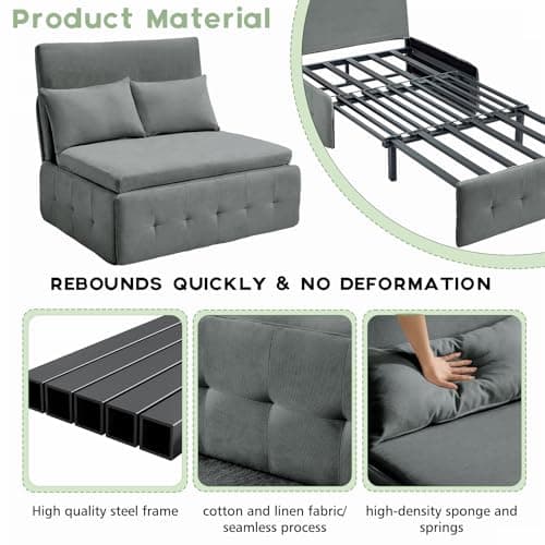 3-in-1 Dark Gray Convertible Sofa Bed, Pull-Out Sleeper Twin Sofa for Living Room, Bedroom