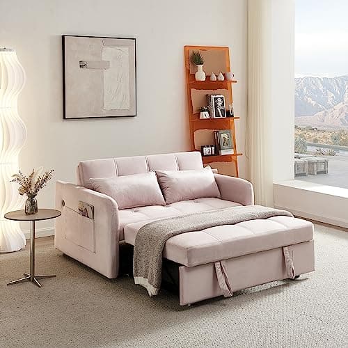 Light Grey Convertible Futon Sofa Bed with Side Pocket