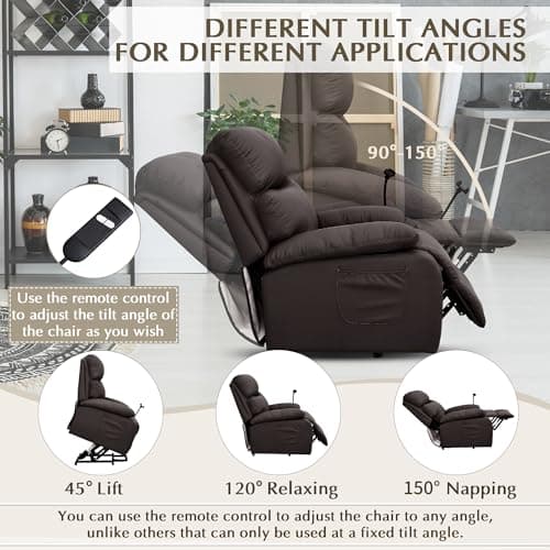 Electric Recliner Lift Chair for Elderly, Brown with Side Pocket & Remote Control