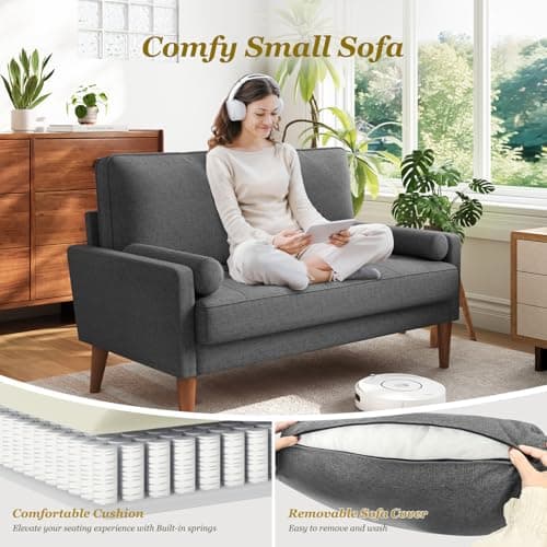Vesgantti Mid Century Modern Love Seat Sofa, Grey, Easy Assembly