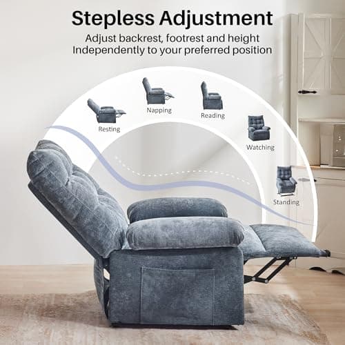 Redlife Triple Motor Electric Power Lift Chair, Oversized Grey Recliner Sofa for Adults and Elderly