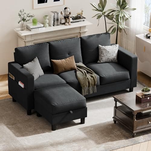 Dark Gray JY Convertible Sectional with L-Shaped Ottoman for Small Spaces